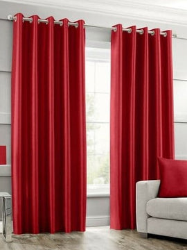 Imported KOREAN  SILK Curtains Pair Red
