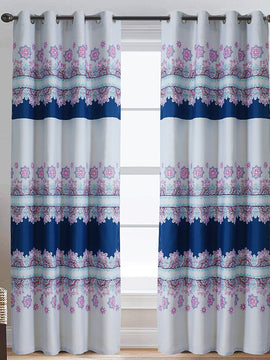 DUCK CURTAIN WITH LINING PAIR-BLUE TEXTURE