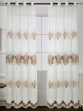 NET CURTAIN EMBROIDERED PAIR-OFF WHITE