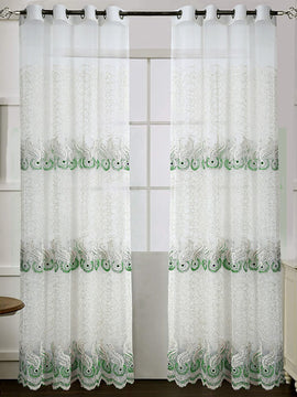 NET CURTAIN FULL EMBROIDERED PAIR-WHITE