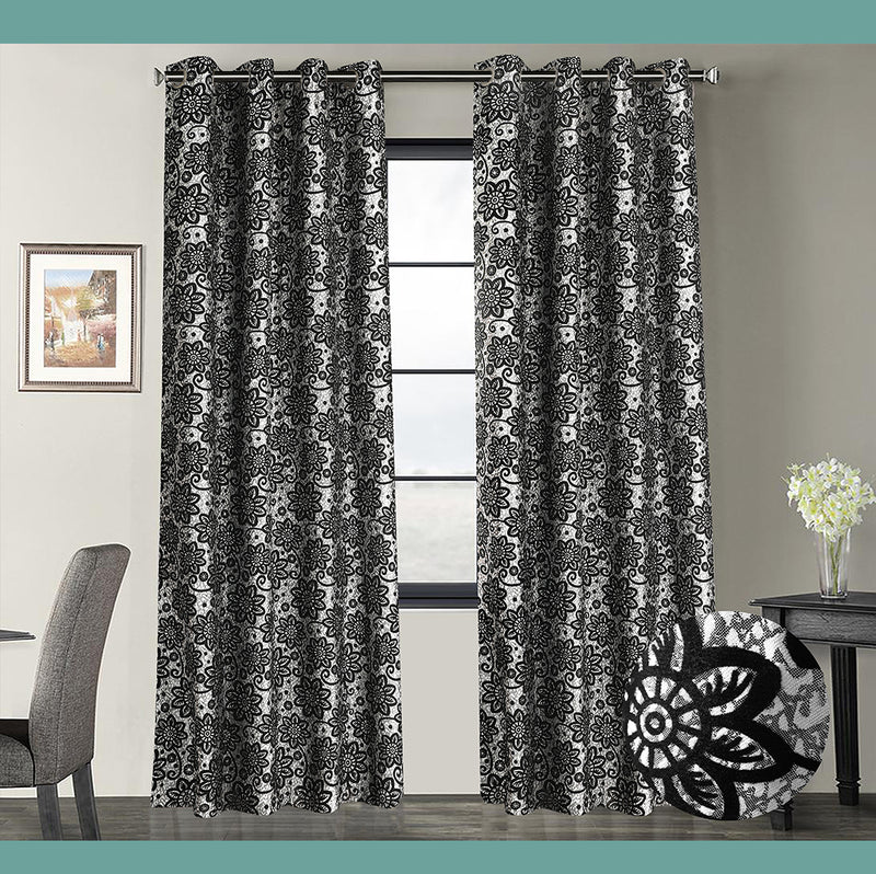 Premium Jacquard Curtains Pair (Black/White)