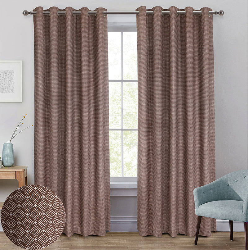 Printed Lined Curtain Pair ( Brown )
