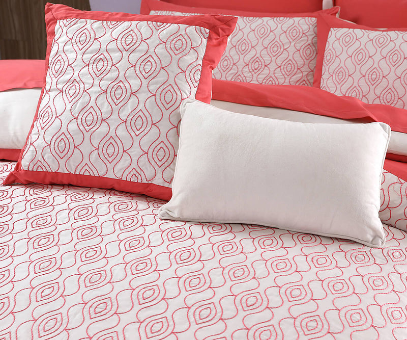 PINK EMBROIDERED  BED SET COTTON SATIN 8PCS-QUEEN TC-400 WITH 2 FREE FILLED PILLOWS