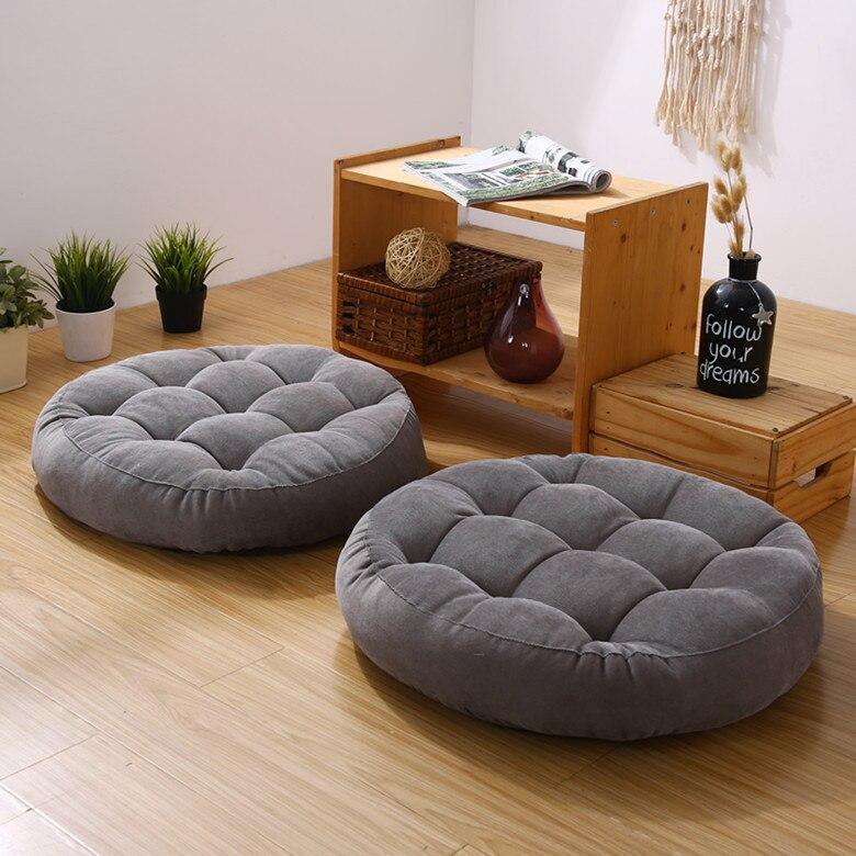 Pack of 2 Round Shape Floor Cushions - Light Grey