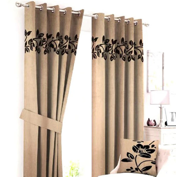 Luxury Velvet Curtains Pair with  Floral Border Tpink