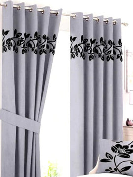 Luxury Velvet Curtains Pair with Floral Border Light Purple