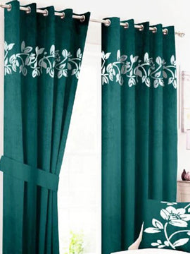 Luxury Velvet Curtains Pair with Floral Border Zink