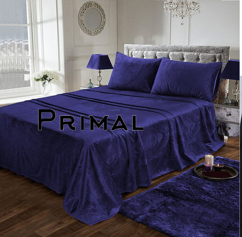 LUXURY VELVET BED SHEET 5 PCS-King NAVY BLUE