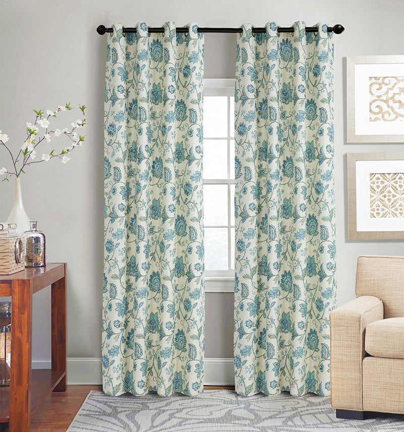 DUCK CURTAIN WITH LINING PAIR -FLORAL